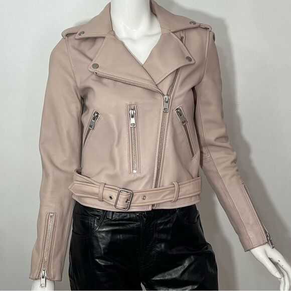 Amaryllis Dusty Pink Zippered 100% Genuine Leather Moto Jacket -- XS‎ - Picture 4 of 13